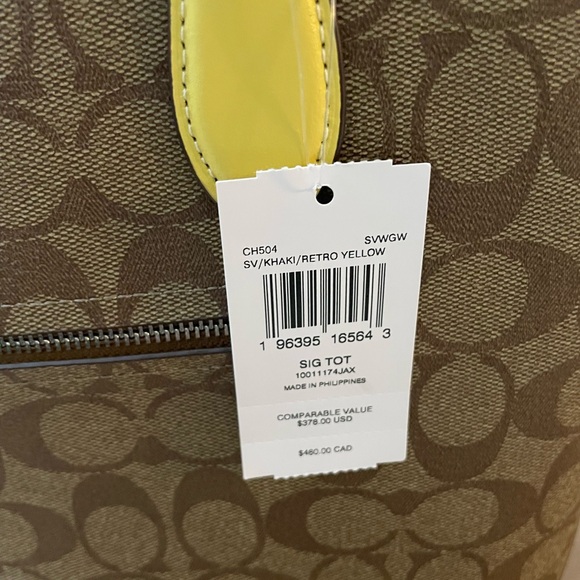 Coach Gallery Tote In Signature Canvas Retro Yellow CH504 NWT - Picture 8 of 13